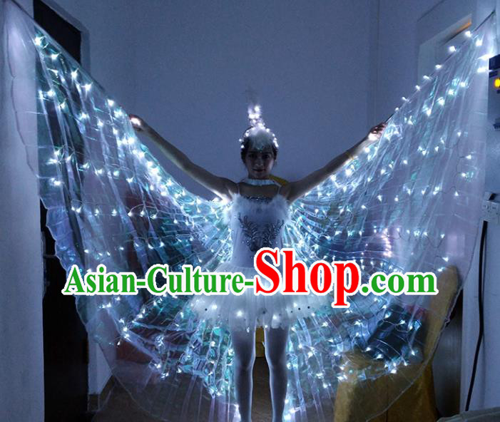 Professional Women Performance Costume Modern Dance LED Wings Dress Opening Dance Garment Group Dance Props