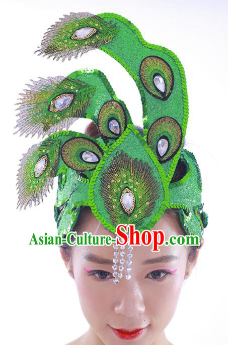 Chinese Classical Dance Hair Accessories Dai Nationality Peacock Dance Hair Crown Women Stage Performance Headpieces