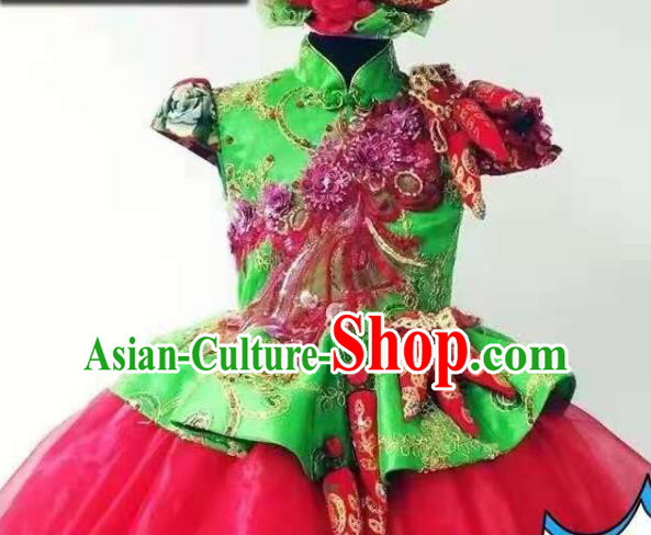 Professional Girl Chorus Garment Children Stage Performance Costume Modern Dance Red Dress