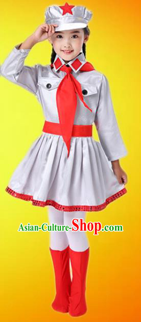 Custom Children Chorus Costumes Modern Dance Argent Skirt Outfits Girls Stage Performance Fashion Clothing