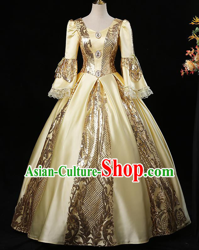 Top French Noble Lady Attire European Middle Ages Female Clothing Western Court Yellow Bubble Dress Renaissance Style Princess Garment Costume