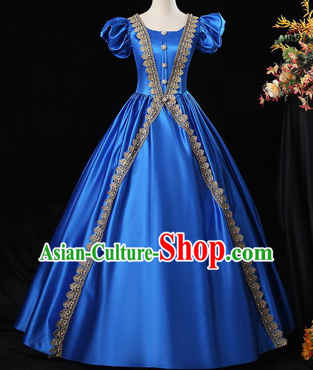 Top Western Court Princess Royalblue Dress Chorus Performance Garment Costume French Noble Lady Formal Attire European Middle Ages Clothing