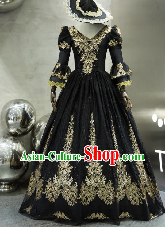 Top Western Renaissance Style Black Full Dress Christmas Garment Costume England Court Princess Formal Attire European Drama Performance Clothing