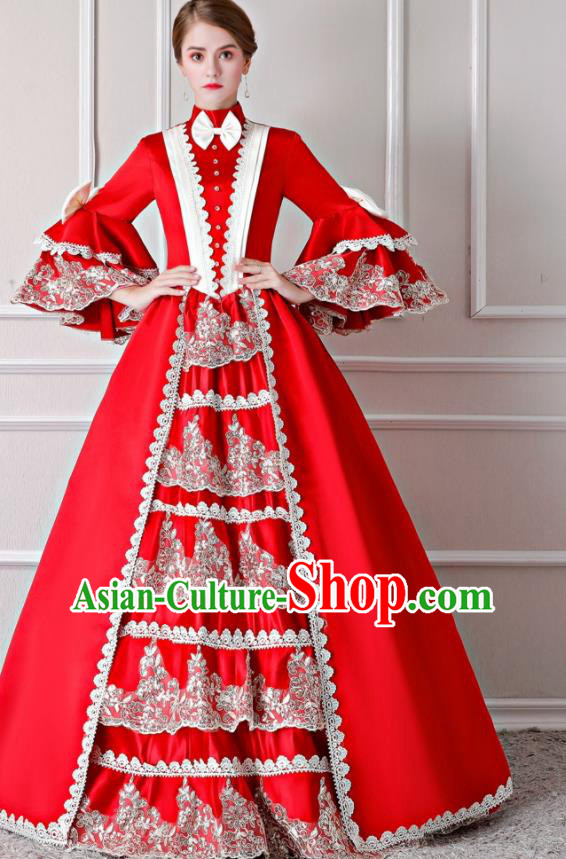 Top England Noble Lady Formal Attire European Drama Clothing Western Court Red Full Dress Renaissance Style Garment Costume