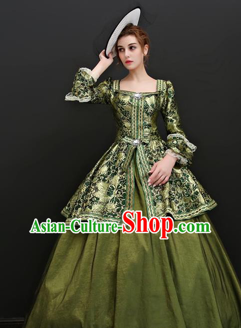 Top Western Court Olive Green Full Dress Renaissance Style Garment Costume England Noble Lady Formal Attire European Drama Clothing