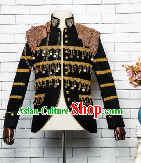 Custom European Prince Garment Costume Vintage Male Clothing General Suit Annual Meeting Performance Black Jacket