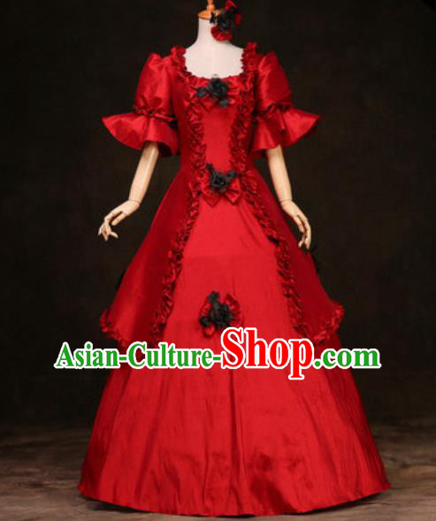 Top European Court Clothing Western Drama Red Full Dress Christmas Performance Garment Costume England Noble Lady Formal Attire
