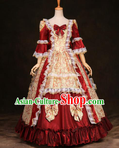 Top European Maid Lady Clothing Western Drama Performance Wine Red Full Dress Christmas Garment Costume England Noble Woman Formal Attire