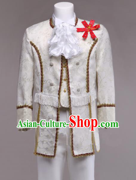 Custom European Prince Garment Costume England Court Clothing Annual Meeting Performance Suit Western Male White Jacket