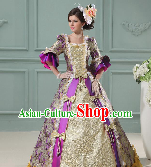 Top European Court Clothing England Royal Purple Full Dress Western Queen Garment Costume Christmas Ballroom Dance Formal Attire