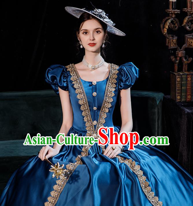 Top England Princess Blue Full Dress Western Court Garment Costume Ballroom Dance Formal Attire European Party Clothing