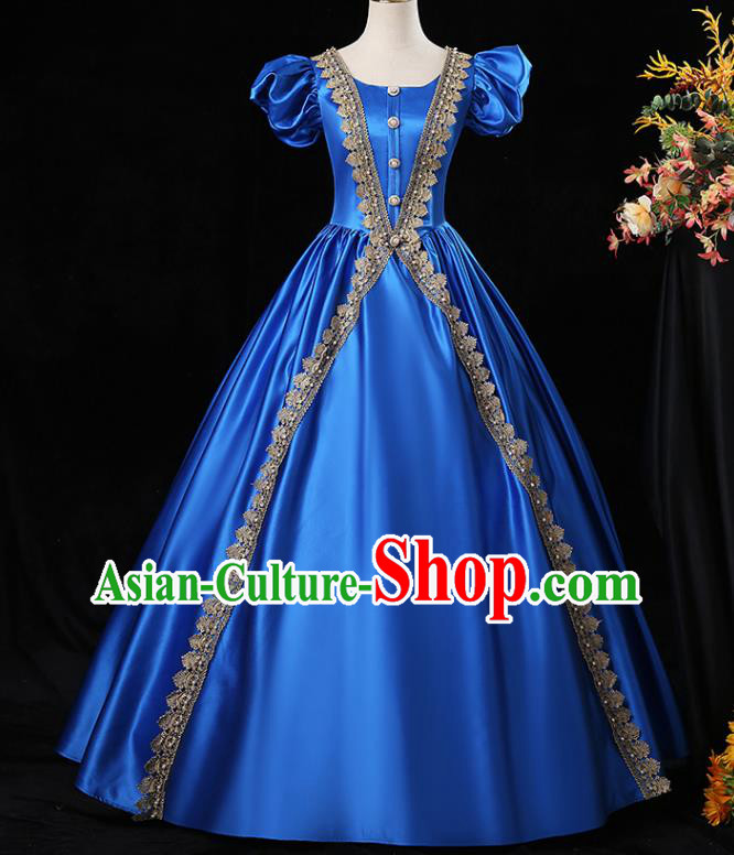 Top Ballroom Dance Formal Attire European Party Clothing England Princess Royalblue Full Dress Western Court Garment Costume
