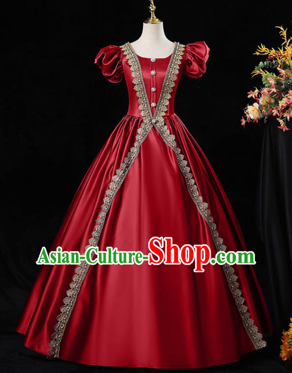 Top Western Court Garment Costume Ballroom Dance Formal Attire European Party Clothing England Princess Red Full Dress