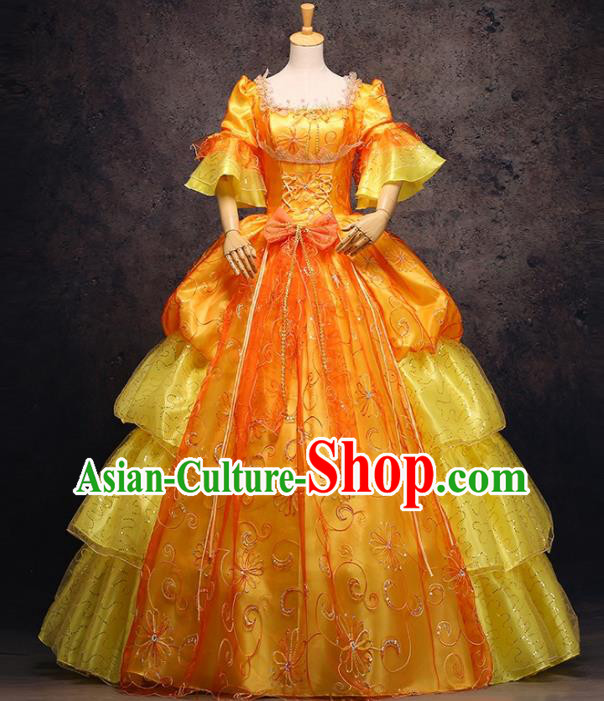 Top Ballroom Dance Garment Costume Christmas Formal Attire European Noble Lady Clothing Western Drama Performance Orange Full Dress