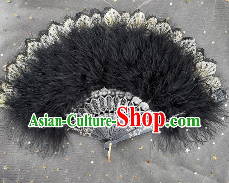 Handmade Dance Fan Classical Dance Black Feather Fan Cheongsam Stage Show Folding Fan European Court Lady Fan