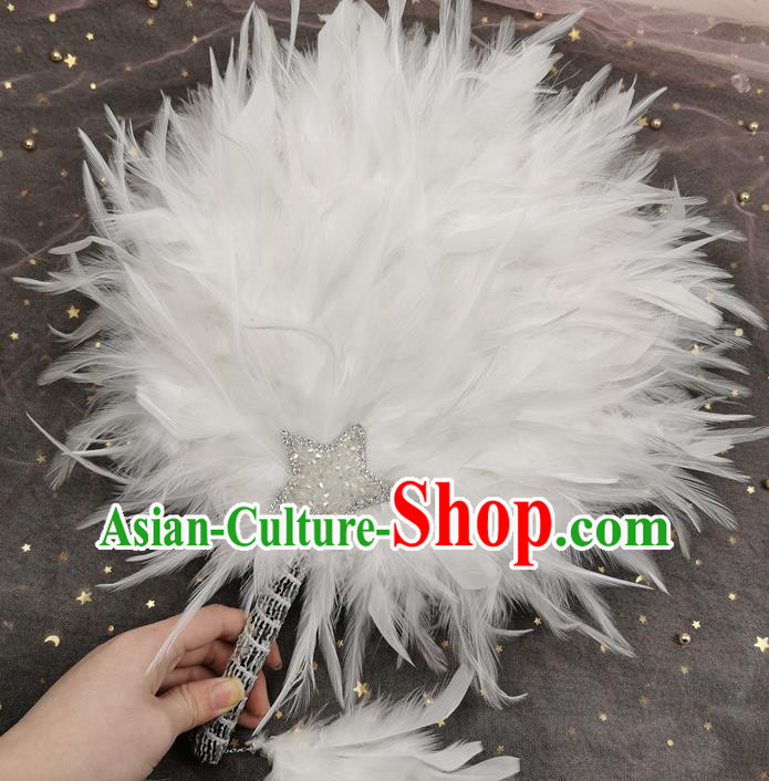 Chinese Classical Dance Fan Cheongsam Show White Feather Fan Traditional Hanfu Palace Fan Handmade Circular Fans