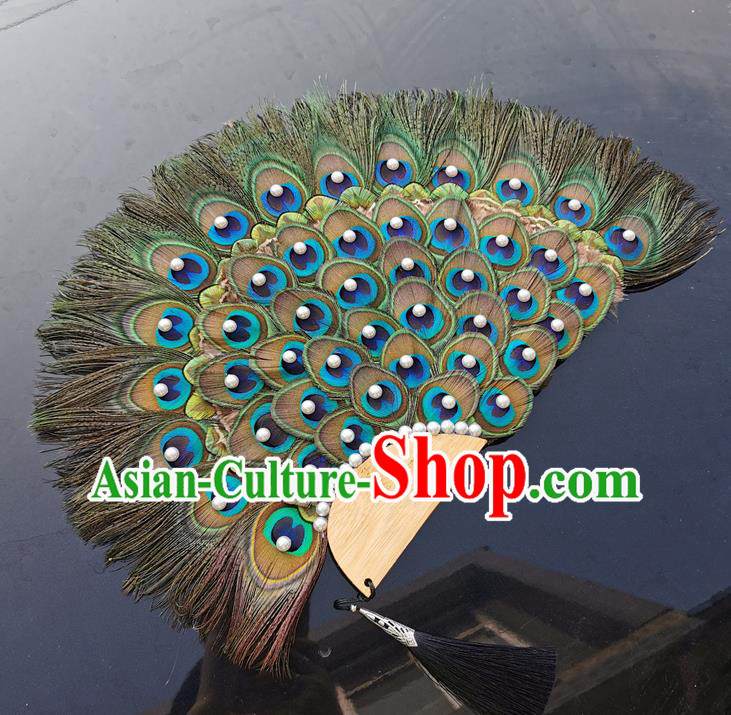 Chinese Handmade Fans Classical Dance Fan Stage Show Peacock Feather Fan Traditional Hanfu Palace Fan