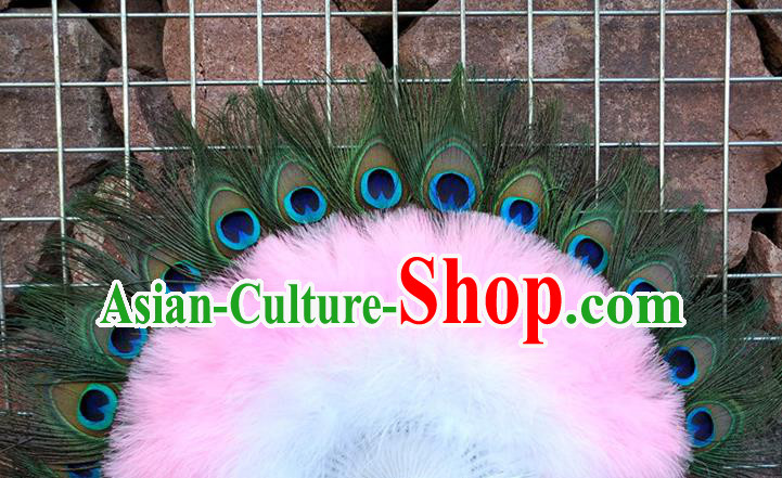 Handmade Baroque Princess Fan Wedding Dance Pink Feather Fan Belly Dance Peacock Feather Fan Modern Dance Fan