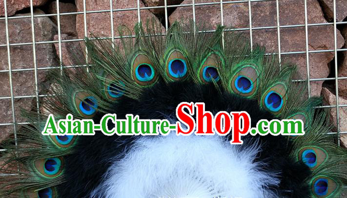 Handmade Belly Dance Peacock Feather Fan Modern Dance Fan Baroque Princess Fan Wedding Dance Black Feather Fan