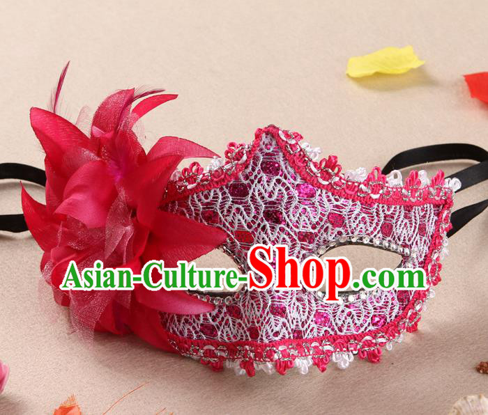 Handmade Cosplay Rosy Flower Face Mask Masquerade Party Prop Headgear Halloween Fancy Ball Mask Stage Show Lace Accessories