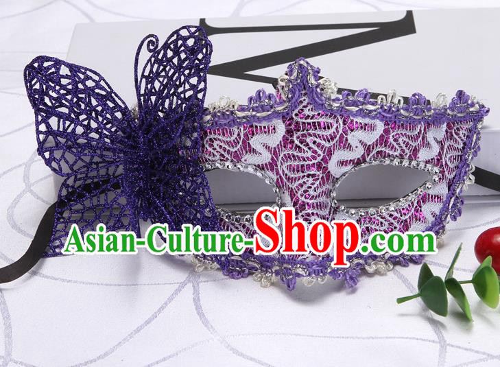 Handmade Halloween Cosplay Accessories Catwalks Purple Butterfly Mask Masquerade Fancy Ball Headwear Stage Show Lace Face Mask
