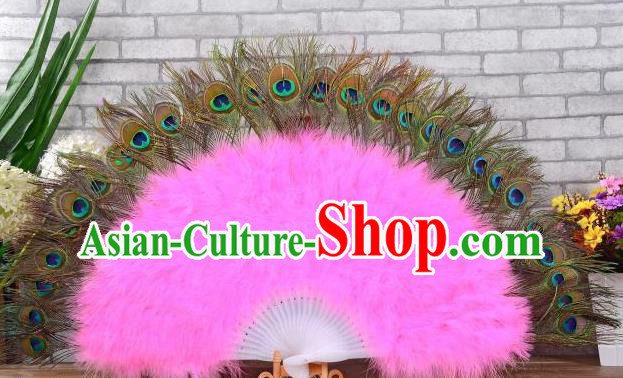 Top Samba Dance Rosy Villus Fan Spanish Dance Folding Fan Stage Performance Fan Handmade Peacock Feathers Fan