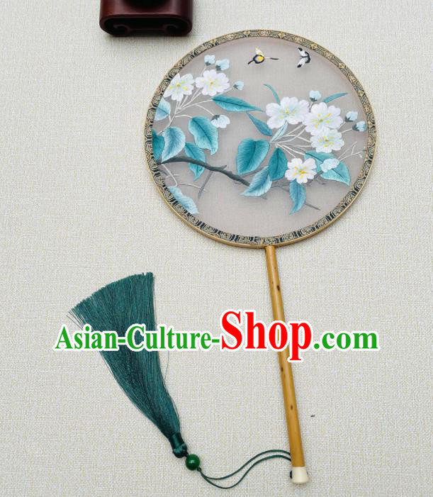 China Suzhou Embroidery Begonia Fan Double Sides Silk Fan Traditional Hanfu Palace Fan Handmade Embroidered Circular Fan