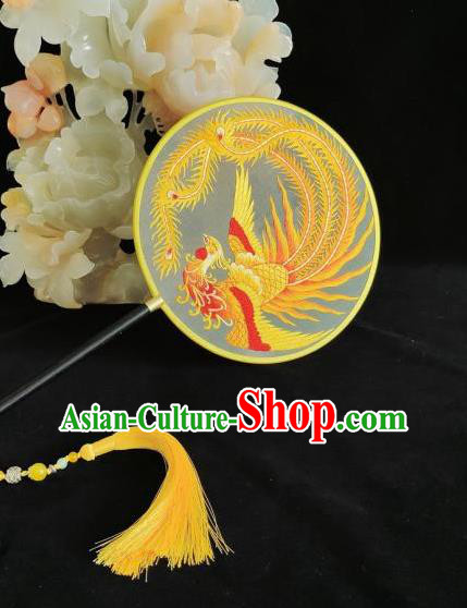 China Traditional Dance Fan Handmade Double Sides Silk Fan Suzhou Embroidery Palace Fan Classical Embroidered Phoenix Fan