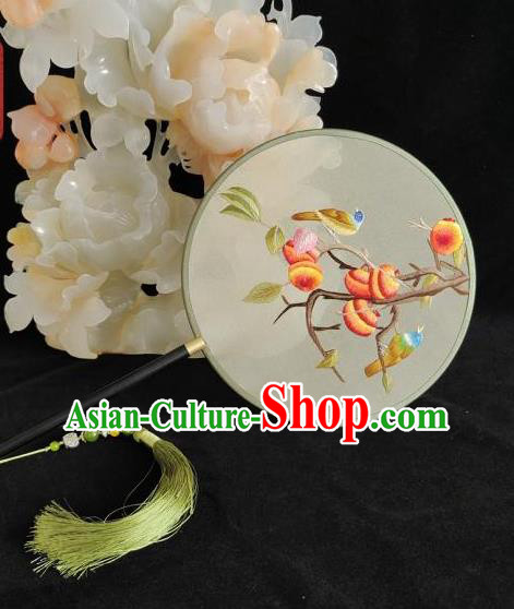 China Handmade Double Sides Palace Fan Suzhou Embroidery Silk Fan Hand Embroidered Persimmon Fan Traditional Hanfu Dance Fan