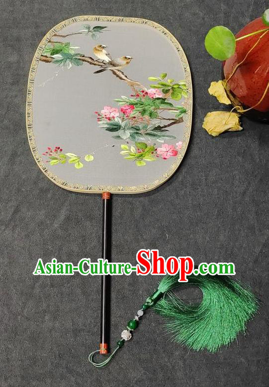 China Traditional Double Side Embroidered Flower Bird Fan Handmade Silk Fan Classical Dance Palace Fan Hand Suzhou Embroidery Circular Fan