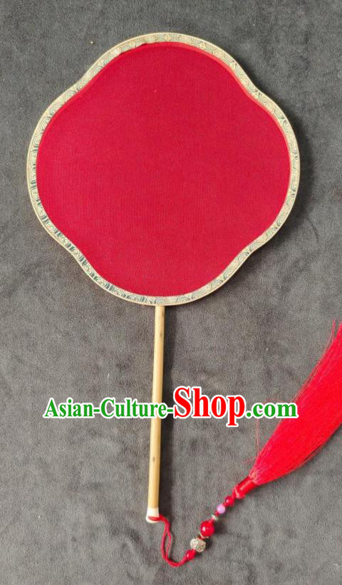 China Handmade Red Silk Fan Traditional Wedding Fan Bride Begonia Fan Classical Palace Fan