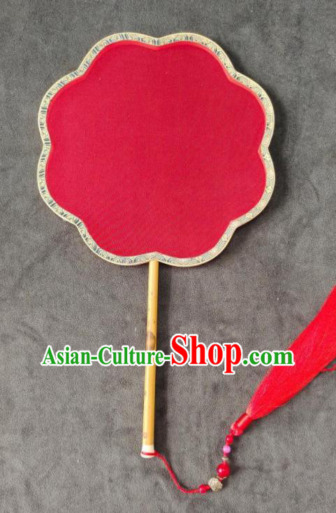 China Classical Palace Fan Handmade Red Silk Fan Traditional Wedding Fan Bride Begonia Fan