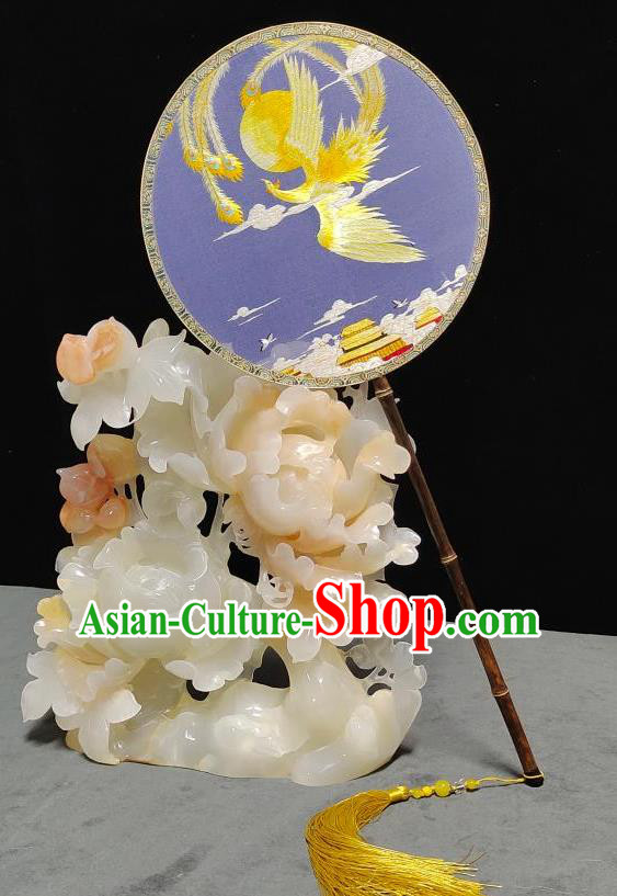 China Classical Dance Fan Handmade Lilac Silk Circular Fan Traditional Hanfu Palace Fan Suzhou Embroidery Phoenix Fan