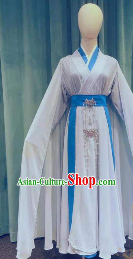 Chinese Jin Dynasty Empress Blue Dress Outfits Traditional Drama Novoland Pearl Eclipse Ye Haishi Garment Costumes Ancient Swordswoman Clothing