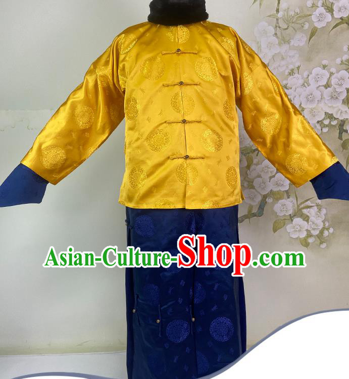 China Ancient Prince Yellow Mandarin Jacket Drama Royal Highness Clothing Qing Dynasty Manchu Male Garment Costumes