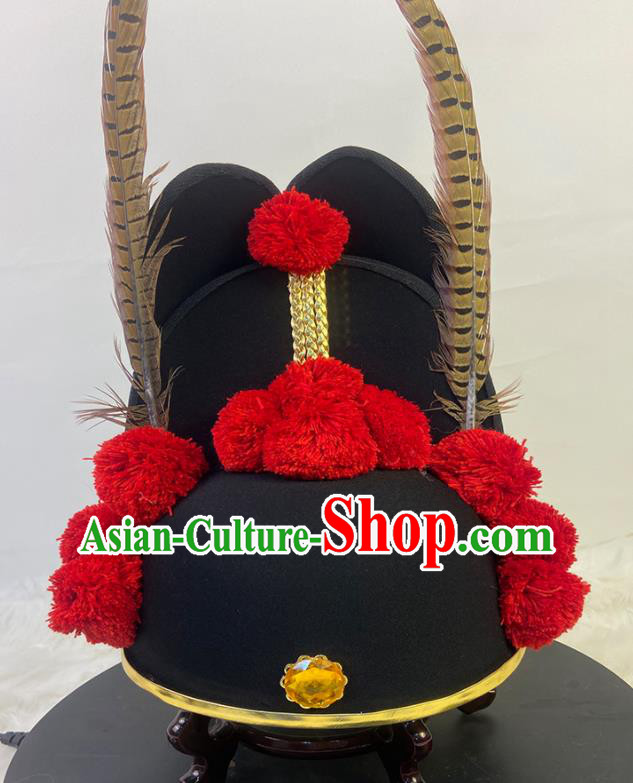 Chinese Ming Dynasty Bridegroom Headdress Ancient Drama My Heroic Husband Ning Yi Feather Hat Traditional Hanfu Ming Dynasty Wedding Headwear