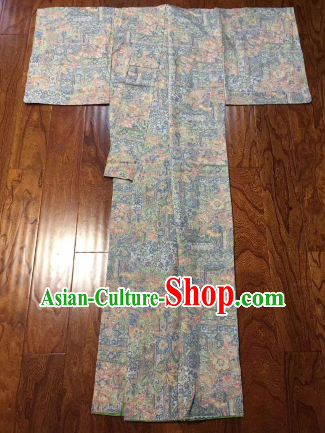 Japan Classical Pattern Edo Komon Kimono Clothing Young Woman Wafuku Garment Costume Traditional Yukata Dress