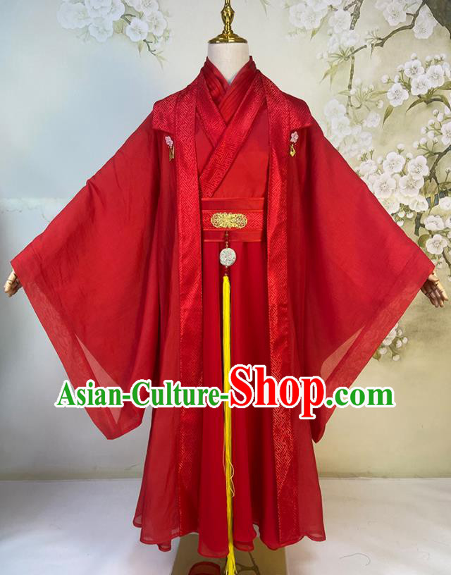 China Ancient Bride Red Robe Apparels Drama The Legend of White Snake Xu Xian Hanfu Clothing Song Dynasty Scholar Wedding Garment Costumes