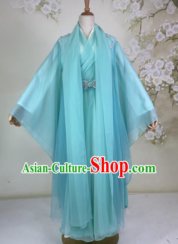 Chinese Jin Dynasty Young Beauty Blue Dress Outfits Traditional Drama Love Better Than Immortality Chun Hua Garment Costumes Ancient Swordswoman Clothing