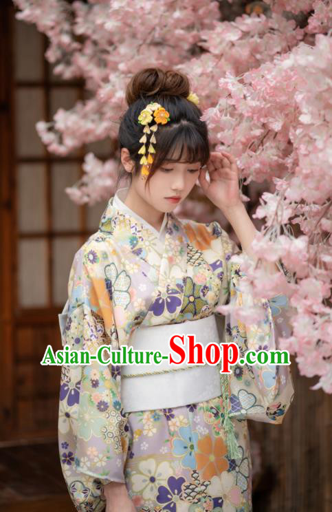 Japan Hanabi Taikai Printing Sakura Yukata Dress Young Lady Kimono Traditional Summer Festival Garment Costume