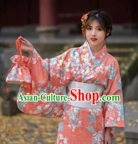 Japan Young Lady Fashion Garment Traditional Summer Festival Kimono Costume Hanabi Taikai Printing Sakura Pink Yukata Dress