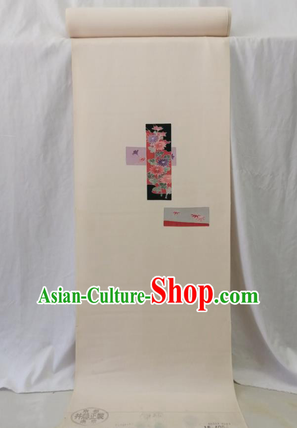 Japanese Classical Chrysanthemum Pattern Beige Brocade Waistband Female Tsukesage Kimono Dress Corset Traditional Yukata Belt