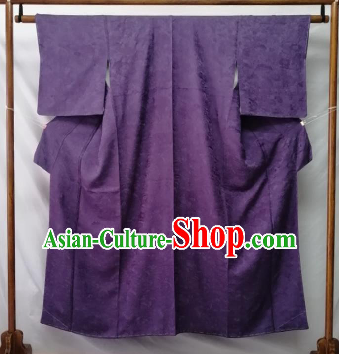 Japan Traditional Flowers Pattern Iromuji Kimono Clothing Young Lady Garment Costume Kyoto Purple Silk Yukata Dress
