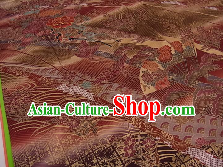Japanese Male Homongi Kimono Clothing Traditional Brown Yukata Robe Royal Pattern Apparel
