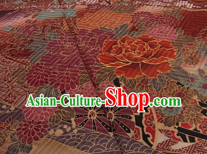 Japanese Male Homongi Kimono Clothing Traditional Brown Yukata Robe Royal Pattern Apparel