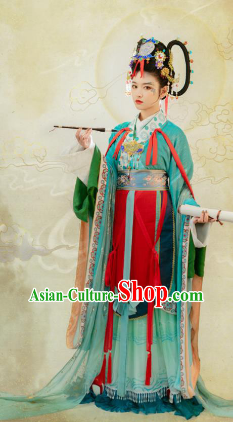 China Southern and Northern Dynasties Palace Lady Garment Costumes Traditional Green Hanfu Dress Attires Ancient Goddess Princess Historical Clothing