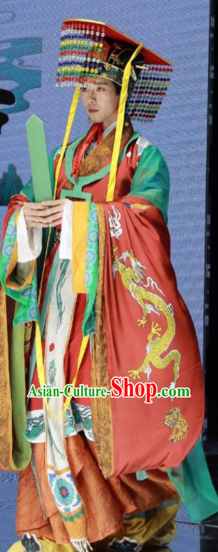 China Ancient Immortality Emperor Historical Clothing Qin Dynasty King Garment Costumes Traditional Dunhuang Mural Hanfu Attires Complete Set