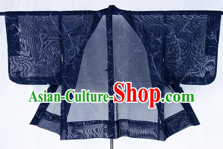 Japanese Classical Pattern Black Silk Apparel Male Haori Outer Garment Clothing Traditional Kimono Overcoat Jacket