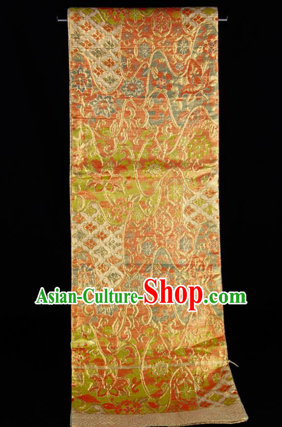 Japanese Traditional Yukata Robe Golden Brocade Belt Classical Flowers Pattern Wafuku Waistband Kimono Dress Corset Accessories