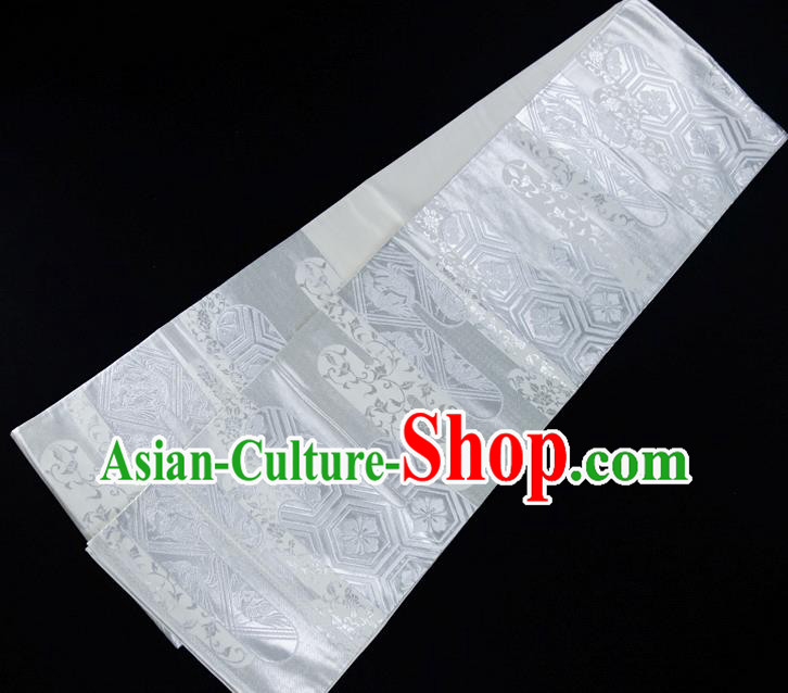 Japanese Traditional Yukata Robe White Brocade Belt Classical Tortoise Shell Pattern Wafuku Waistband Kimono Dress Nagoya Corset Accessories